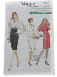 7120 VOGUE 1980S SHORT - LONG SLEEVE MOCK WRAP DRESS  PATTERN 6-10 UNCUT